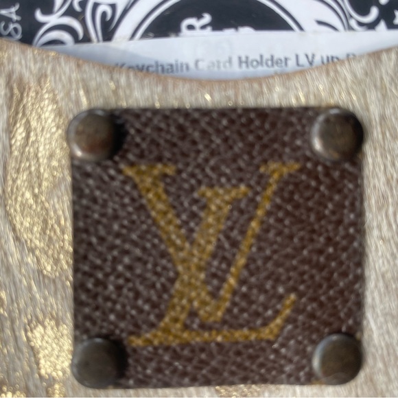 Gold and Taupe Keep It Gypsy LV Up-Cycle Leather Keychain Card Holder - Picture 4 of 8
